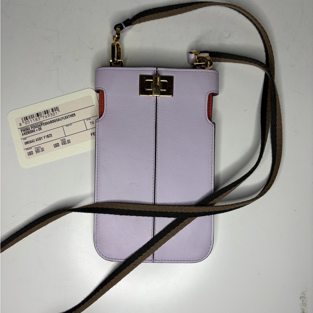 FENDI Peekaboo phone pouch calf leather, canvas strap anemone (lilac) and orange